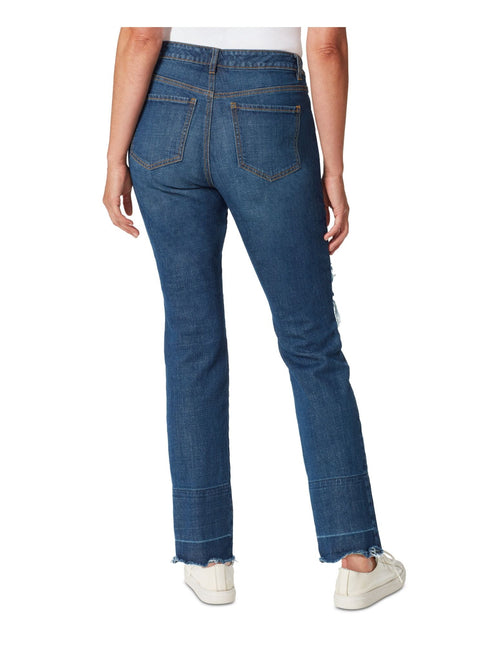 Gloria Vanderbilt Women's Denim Distressed Pocketed Zippered Raw Hem Slimming Straight Leg Jeans Blue Size 4 by Steals