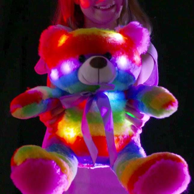 Rainbow Lites Teddy Bear Glow Plush LED Night Light Up Stuffed Animal (16 inch) by The Noodley