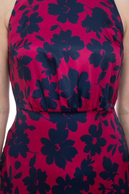 Sam Edelman Halter Neck Zipper Closure Floral Print Tie back Satin Dress by Curated Brands