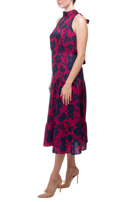 Sam Edelman Halter Neck Zipper Closure Floral Print Tie back Satin Dress by Curated Brands