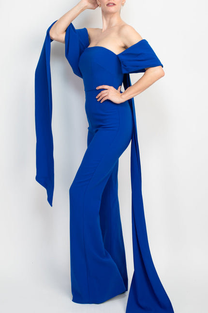 Jovani off the shoulder scuba crepe prom jumpsuit by Curated Brands