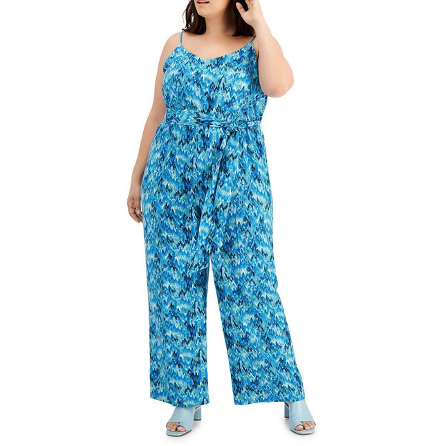 Bar III Women's Plus V Neck Printed Jumpsuit Blue Size 2X by Steals