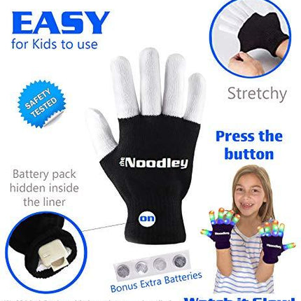 2 Pairs LED Gloves Light up Toys for Boys & Girls Cool Gifts for Kids & Teens - Extra Batteries by The Noodley - Vysn