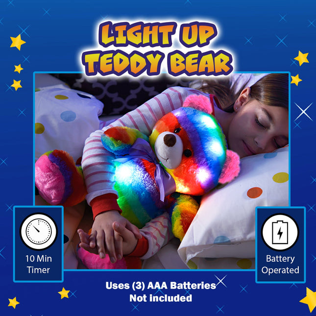 Rainbow Lites Teddy Bear Glow Plush LED Night Light Up Stuffed Animal 2 Pack Set (16 inch) by The Noodley