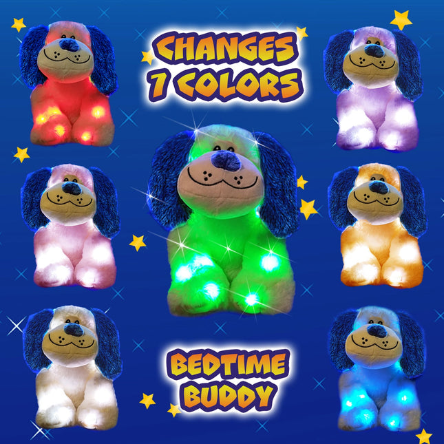 Rainbow Lites Puppy Dog Glow Plush LED Night Light Up Stuffed Animal 2 Pack Set by The Noodley