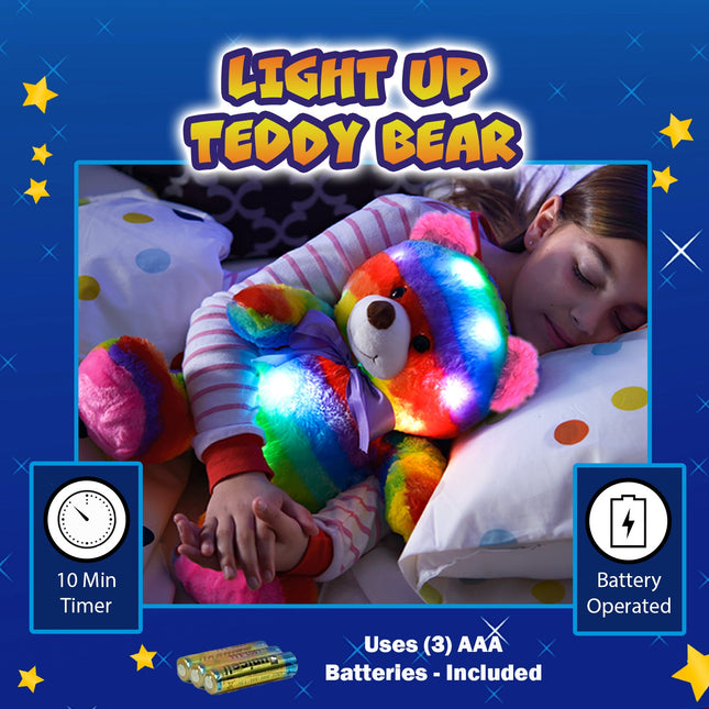 Rainbow Lites Teddy Bear Glow Plush LED Night Light Up Stuffed Animal 2 Pack Set  (16 inch, Batteries Included) by The Noodley