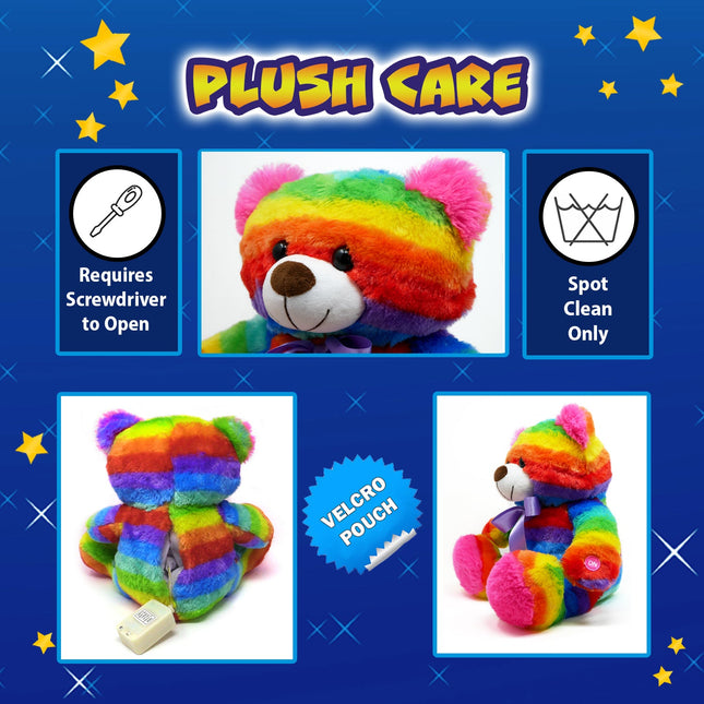 Rainbow Lites Teddy Bear Night Light Plush LED Light Up Stuffed Animal (2 Bear Set, 16 inch and 12 inch, Batteries Included) by The Noodley