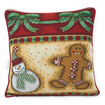 DaDa Bedding Set of 4 Pieces - Magical Santa Snowman Gingerbread Christmas Holiday Tapestry Throw Pillow Covers Bundle Pack - 16" x 16" by DaDa Bedding Collection