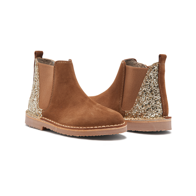 Glitter and Suede Chelsea Boots in Camel by childrenchic