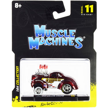 1941 Willys Coupe Gasser "Competition Cams" Red Metallic and White 1/64 Diecast Model Car by Muscle Machines