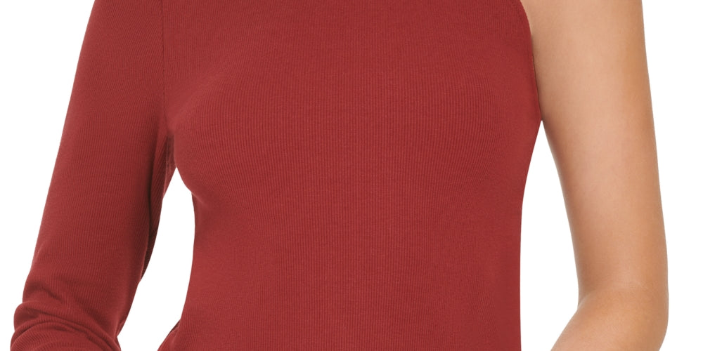 Calvin Klein Jeans Women's One Shoulder Turtleneck Top Red Size X-Large by Steals