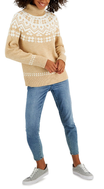 Tommy Hilfiger Women's Fair Isle Turtleneck Sweater Brown by Steals