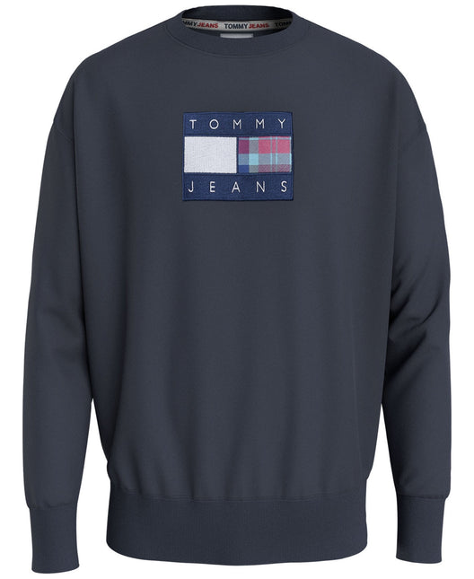 Tommy Hilfiger Men's Relaxed Fit Tartan Logo Crewneck Sweatshirt Blue Size Medium by Steals