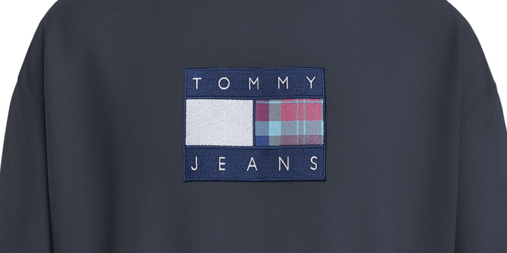Tommy Hilfiger Men's Relaxed Fit Tartan Logo Crewneck Sweatshirt Blue Size Medium by Steals