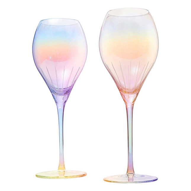 Parisian Performance Glassware French Paris Collection Crystal Pink Glasses, Red & White Wines - The Wine Savant - For Weddings Present Everyday Beautiful Gift Anniversary (Iridescent Wine 2 set) by The Wine Savant
