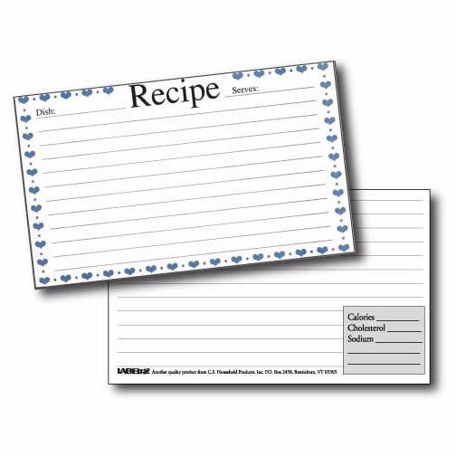 Labeleze Recipe Cards with Protective Covers 4 x 6 - Blue Hearts by FreeShippingAllOrders.com