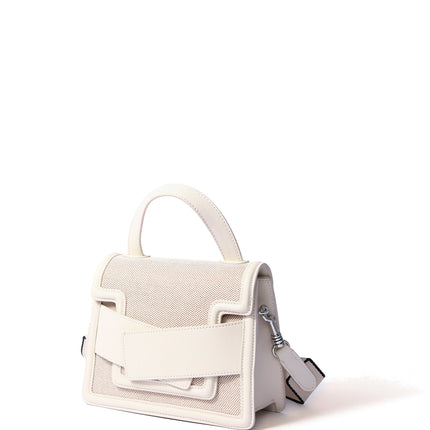 Evelyn Bag in Canvas and Genuine Leather, White by Bob Oré