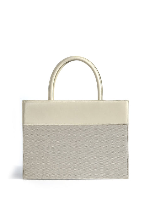 Victoria Tote Leather Canvas Combo Bag, White by Bob Oré
