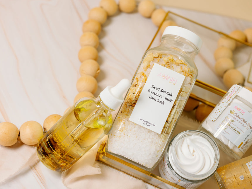 "Oh Baby!" Pregnancy Collection | Oatmeal Milk & Honey Body Butter |Gardenia Peach Hand & Body Cleanser|  Pregnancy Massage Oil| Stretch Mark Serum| Himalayan Pink Salt & Jasmine Bud Bath Salt| by AMINNAH