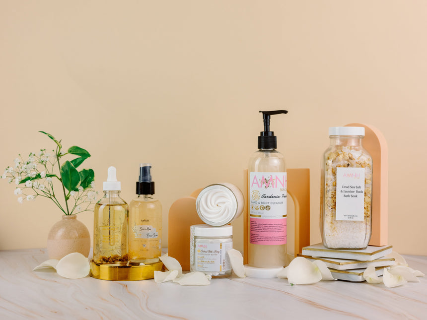 "Oh Baby!" Pregnancy Collection | Oatmeal Milk & Honey Body Butter |Gardenia Peach Hand & Body Cleanser|  Pregnancy Massage Oil| Stretch Mark Serum| Himalayan Pink Salt & Jasmine Bud Bath Salt| by AMINNAH