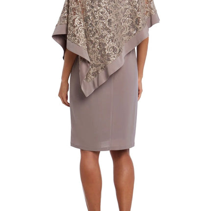 R&M Richard Boat Neck Embellished Lace Poncho ITY Dress by Curated Brands