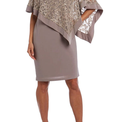 R&M Richard Boat Neck Embellished Lace Poncho ITY Dress by Curated Brands
