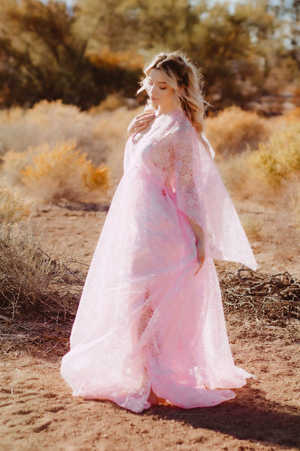 Pink Lace Bohowedding dream dress, designer costum made, Maternity photodress by AkitaArigatosonFashion