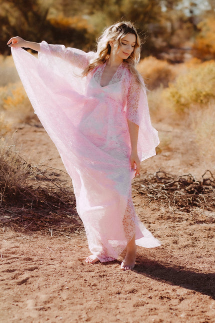 Pink Lace Bohowedding dream dress, designer costum made, Maternity photodress by AkitaArigatosonFashion