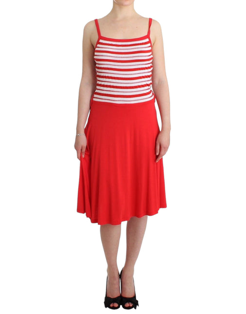 Red striped jersey A-line dress by Faz