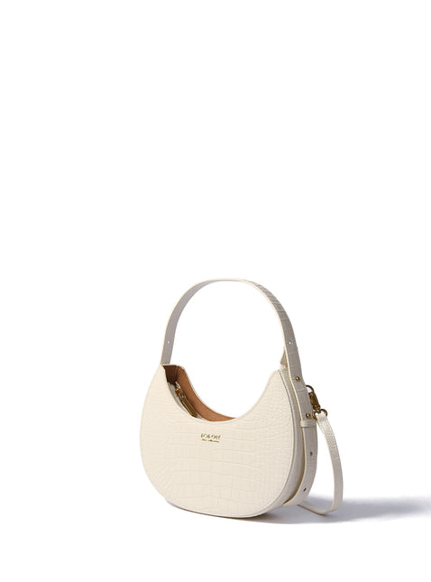Naomi Leather Moon Bag with Croc-Embossed Pattern, White by Bob Oré
