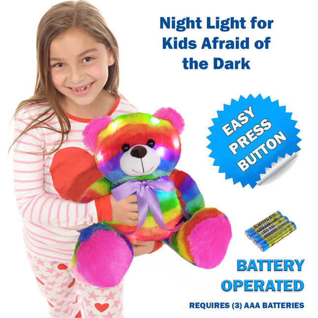 Rainbow Lites Teddy Bear Glow Plush LED Night Light Up Stuffed Animal (16 inch, Batteries Included) by The Noodley