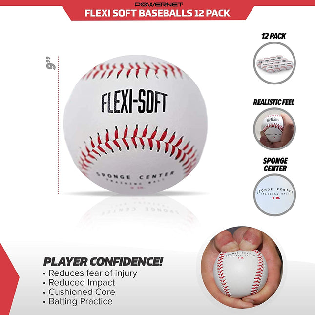 PowerNet Flexi Soft Baseballs 12-Pack Great for Training and Coaching (1140-1) by Jupiter Gear