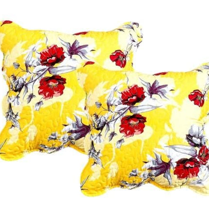 DaDa Bedding Set of 2 Sunshine Yellow Hummingbirds Floral Scalloped Throw Pillow Covers, 18" (JHW925) by DaDa Bedding Collection