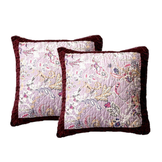 DaDa Bedding Set of 2-Pieces Patchwork Burgundy Red Velvet Purple Floral Throw Pillow Covers, 18" x 18" (JHW-868) by DaDa Bedding Collection