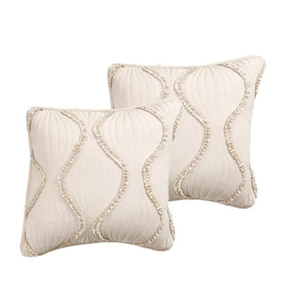 DaDa Bedding Set of 2 Charming Country Tufted Ivory Tan Ruffles Throw Pillow Covers - 18" x 18" (JHW873) by DaDa Bedding Collection