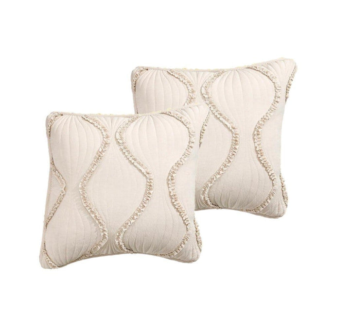 DaDa Bedding Set of 2 Charming Country Tufted Ivory Tan Ruffles Throw Pillow Covers - 18" x 18" (JHW873) by DaDa Bedding Collection