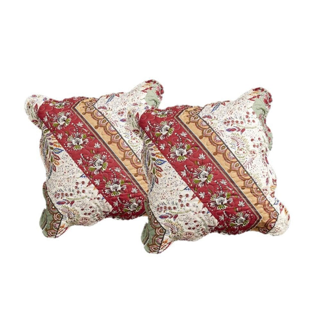 DaDa Bedding Set of 2-Pieces Bohemian Cranberry Sage Chevron Floral Throw Pillow Covers, 18" x 18" (JHW924) by DaDa Bedding Collection