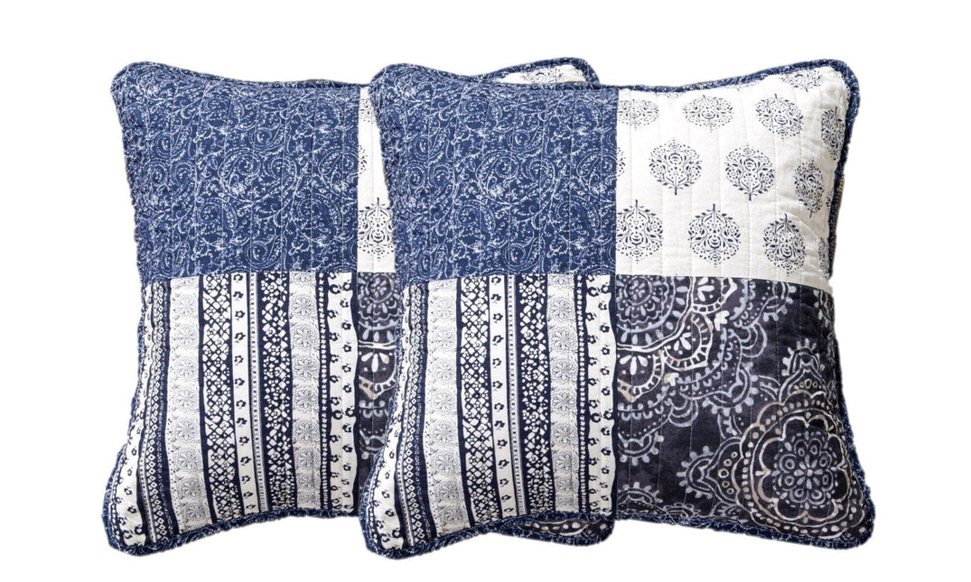 DaDa Bedding Set of 2-Pieces Bohemian Denim Blue Elegance Throw Pillow Covers - 18” x 18" (JHW660) by DaDa Bedding Collection