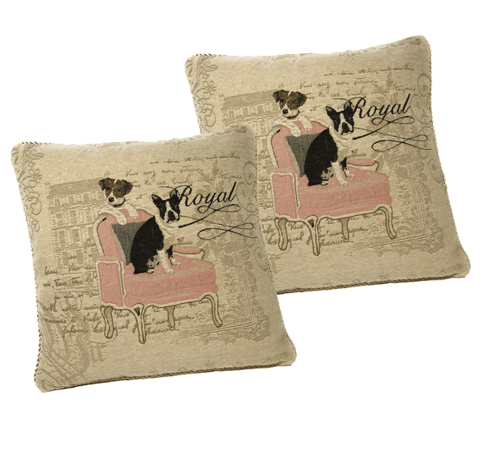 DaDa Bedding Set of 2-Pieces Royal Dogs Bulldog Beagle Tapestry Throw Pillow Covers w/ Inserts, 18" x 18" by DaDa Bedding Collection