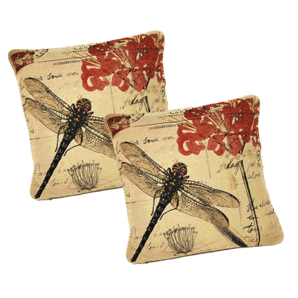 DaDa Bedding Set of 2-Pieces Dragonfly Dreams Nature Garden Tapestry Throw Pillow Covers w/ Inserts - 18" x 18" by DaDa Bedding Collection