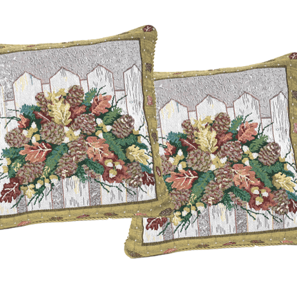 DaDa Bedding Set of 2-Pieces Festive Holiday Fiesta Floral Botanical Tapestry Throw Pillow Covers w/ Inserts - 18" x 18" by DaDa Bedding Collection