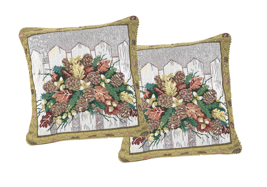 DaDa Bedding Set of 2-Pieces Festive Holiday Fiesta Floral Botanical Tapestry Throw Pillow Covers w/ Inserts - 18" x 18" by DaDa Bedding Collection