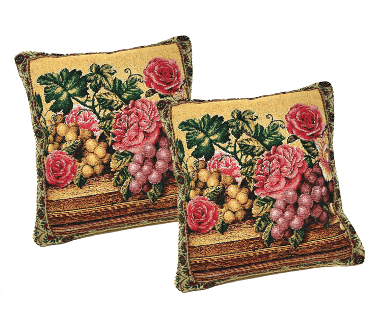 DaDa Bedding Set of 2-Pieces Parade Fruit & Roses Garden Tapestry Throw Pillow Covers w/ Inserts - 18" x 18" by DaDa Bedding Collection