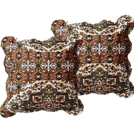 DaDa Bedding Set of 2-Pieces Rustic Earthy Cross Motif Folk Scalloped Throw Pillow Covers, 18" x 18" (JHW944) by DaDa Bedding Collection