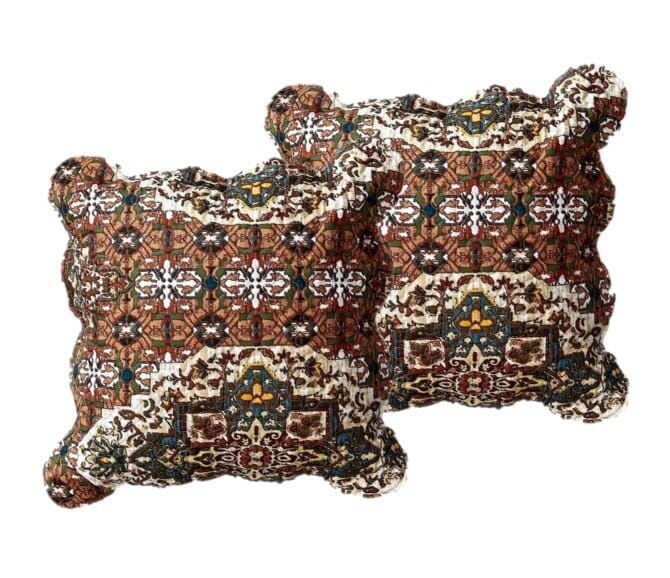 DaDa Bedding Set of 2-Pieces Rustic Earthy Cross Motif Folk Scalloped Throw Pillow Covers, 18" x 18" (JHW944) by DaDa Bedding Collection