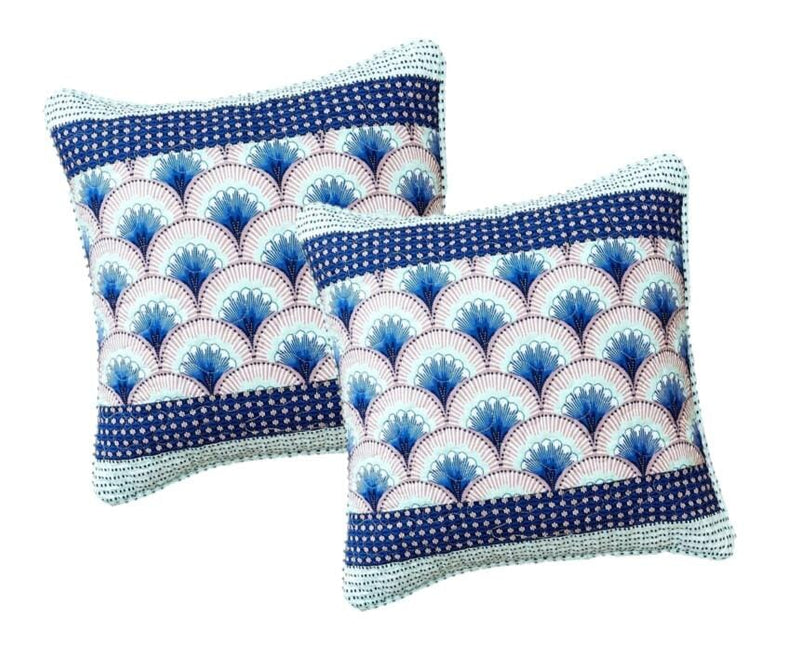 DaDa Bedding Set of 2-Pieces Mediterranean Fans Waves Minty Blue Throw Pillow Covers, 18" x 18" (JHW884) by DaDa Bedding Collection