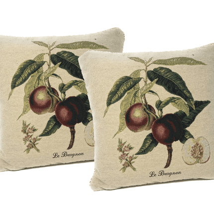 DaDa Bedding Set of 2-Pieces Nectarine Fruits Garden Tapestry Throw Pillow Covers w/ Inserts - 18" x 18" by DaDa Bedding Collection