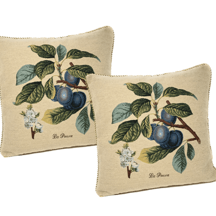 DaDa Bedding Set of 2-Pieces Sugar Plum Fruits Garden Tapestry Throw Pillow Covers w/ Inserts, 18" x 18" by DaDa Bedding Collection