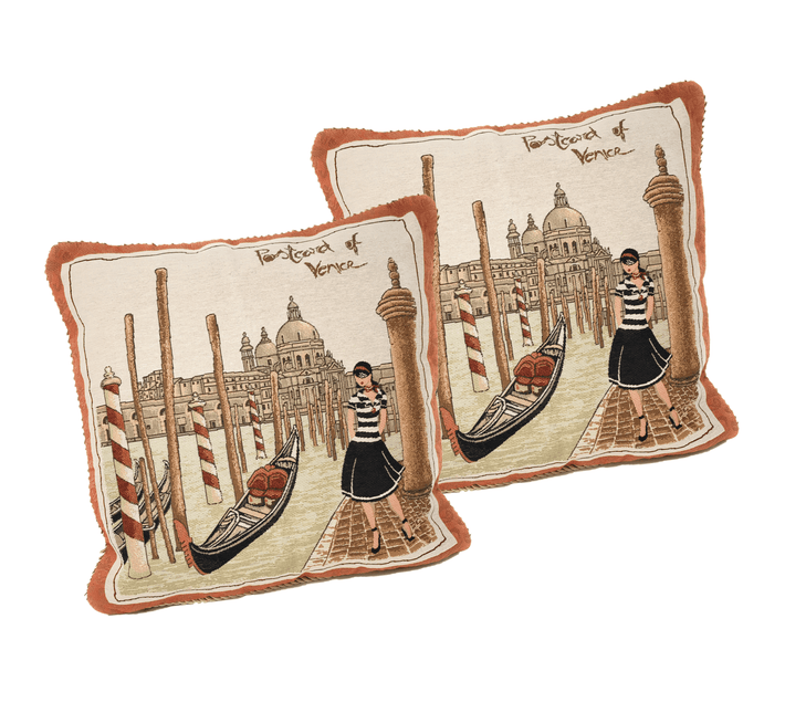 DaDa Bedding Set of 2-Pieces Postcard of Venice Tapestry Throw Pillow Covers w/ Inserts - 18" x 18" by DaDa Bedding Collection