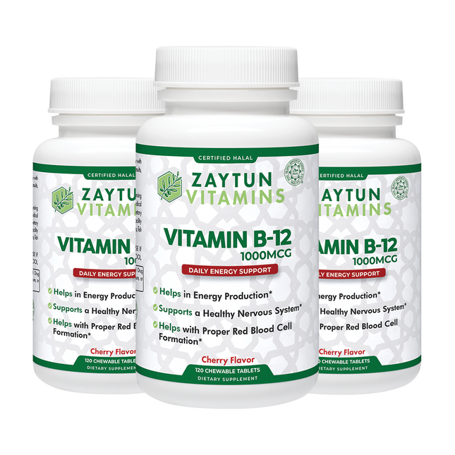 Halal Vitamin B-12 Chewable Tablets (3-Pack) by Zaytun Vitamins